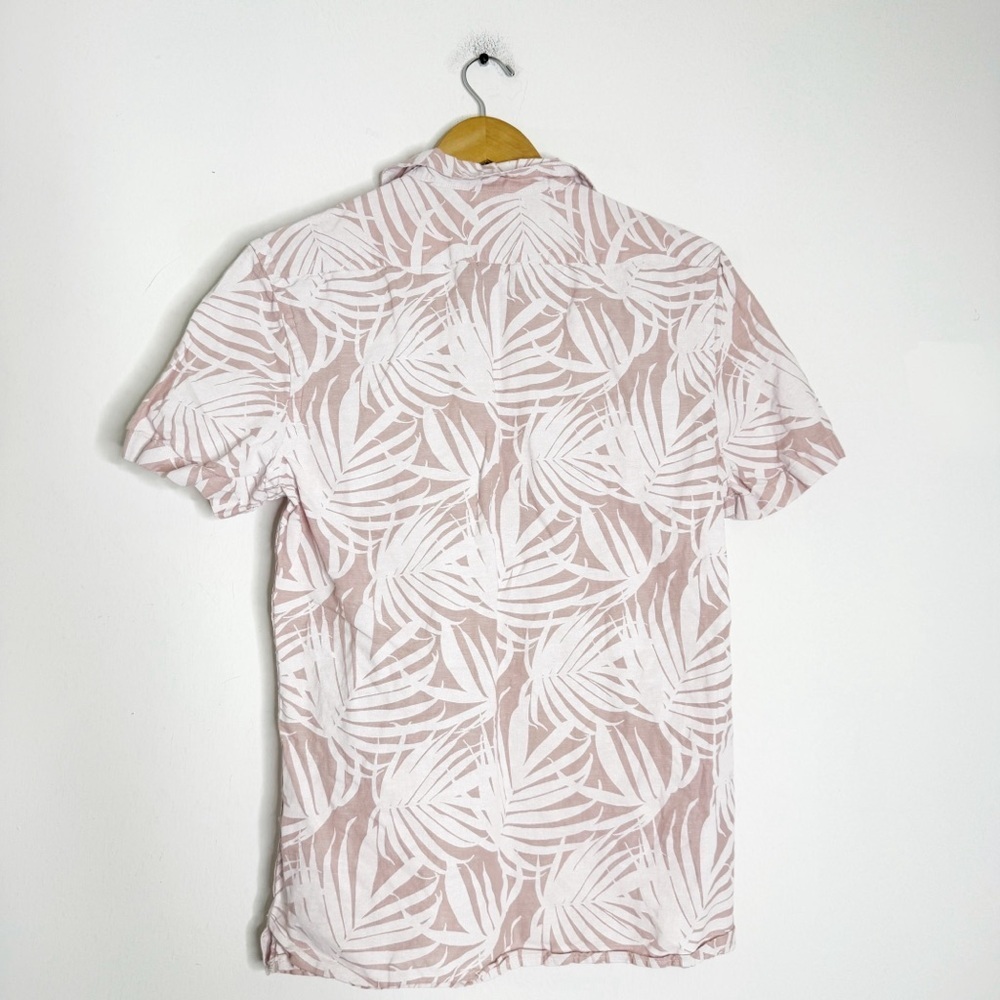 Express Linen Button-Up Shirt Size Small Blend Palm Leaf Short Sleeve - Picture 2 of 7